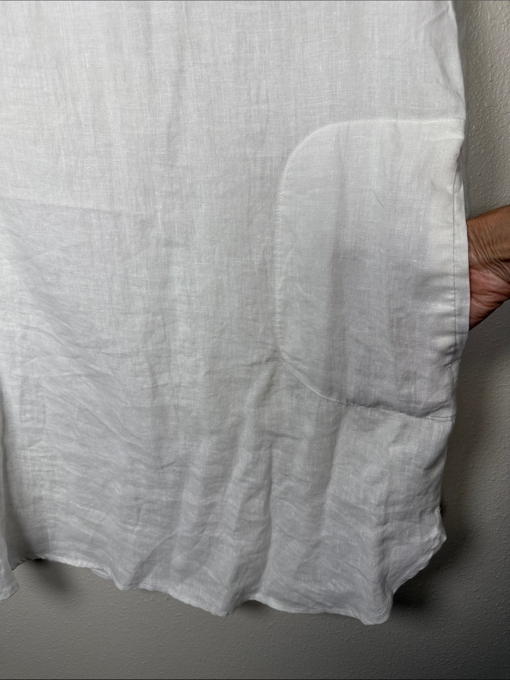 C&C California Linen Tunic Dress L White Split Neck Roll Tab Sleeve Pockets Read - Picture 7 of 14